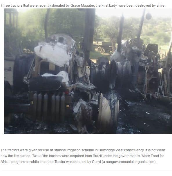 Grace Mugabe’s Zanu PF Tractors Burn, Shashe Irrigation Beitbridge Fire: Pictures