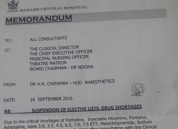 Breaking: Zimbabwe runs out of drugs, Suspends surgeries at Harare hospital..