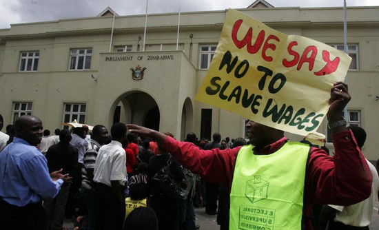 Workers demonstrate against low salaries