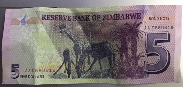 Zimbabwe releases 5 dollar bond notes