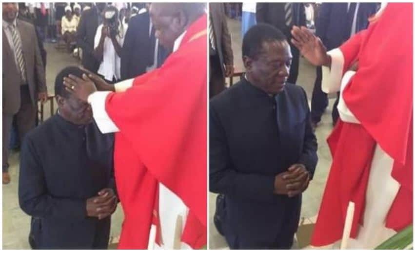 Picture: Mnangagwa kneels before Bulawayo Catholic priest