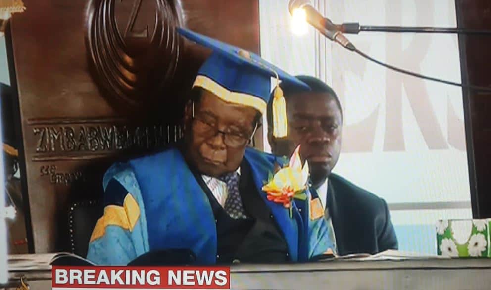 PUCTURES: Mugabe falls asleep at ZOU graduation today