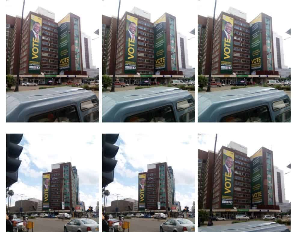Big campaign banners for ED Mnangagwa on Harare flats