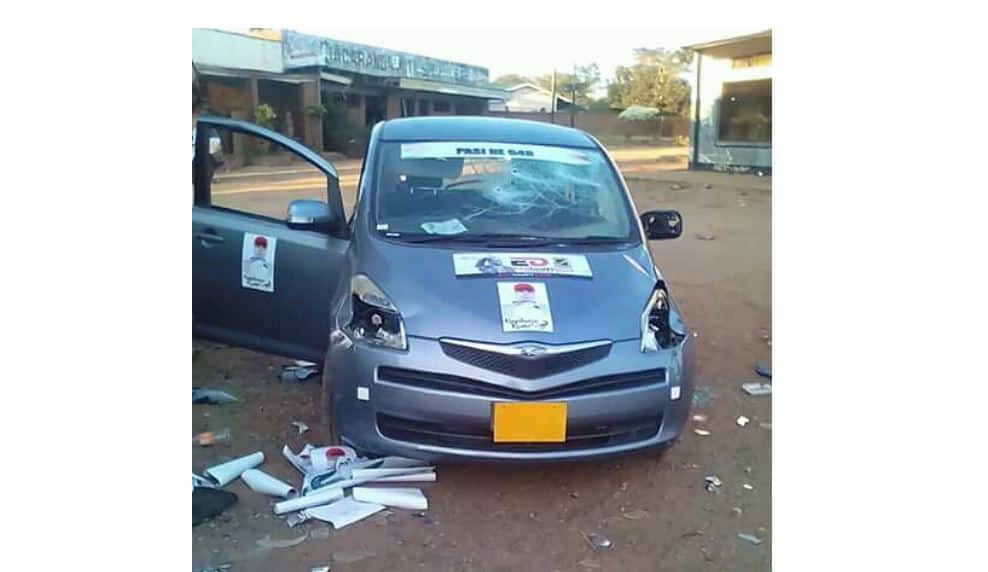 PICTURE: Mnangagwa campaign car damaged in Kwekwe