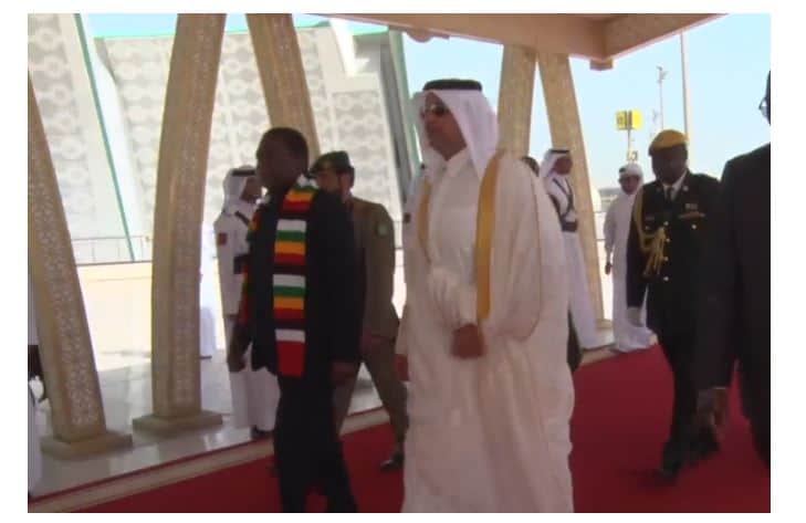 PICTURE: Mnangagwa arrives in Doha, Meet Qatar Sheikhs