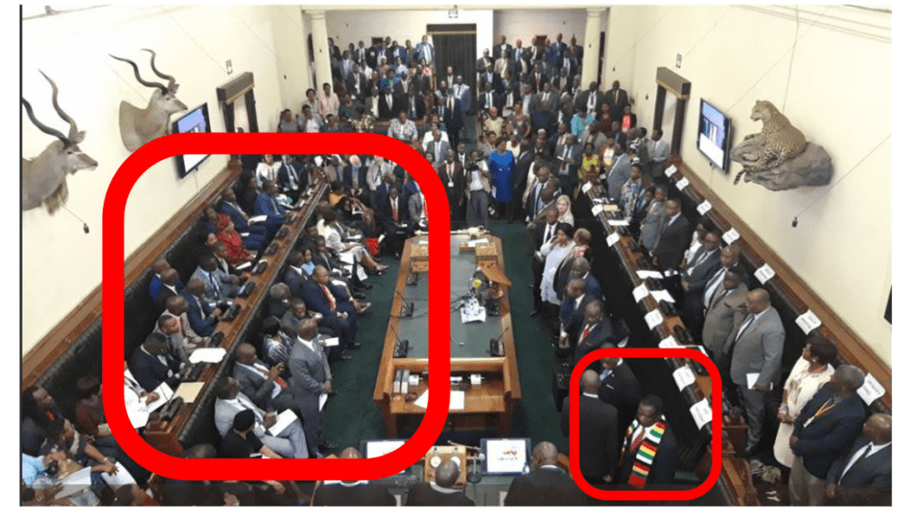 MDC MPs kicked out of Zim Parliament for ‘disrespecting Mnangagwa’..Refused to stand for ED