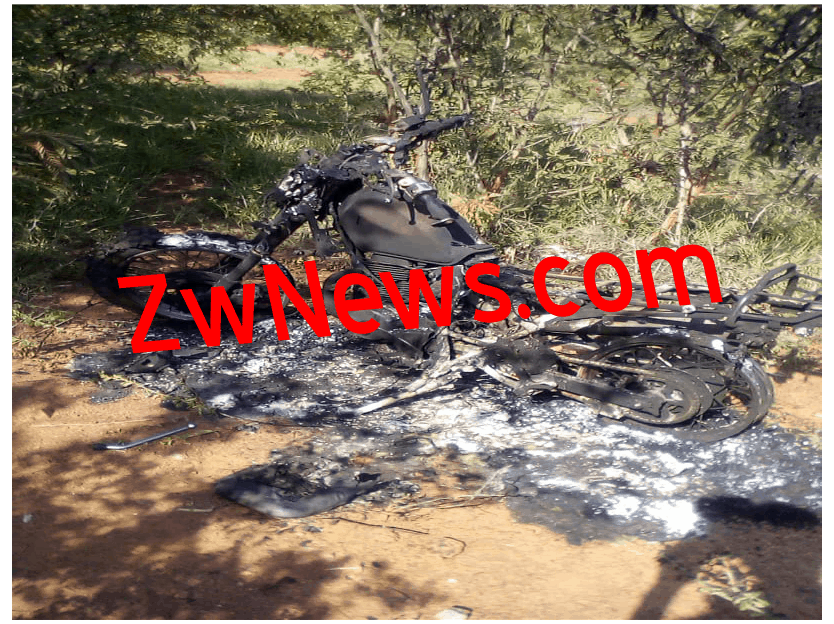 Pictures of motor bike set on fire in Mnangagwa hometown