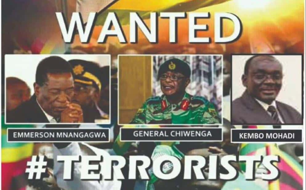 Chiwenga, ED, Mohadi labelled terrorists…”to be arrested”
