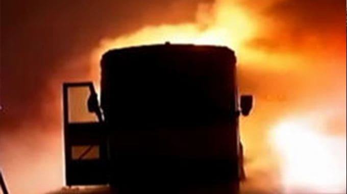 Passengers escape unhurt as bus is burnt to ashes