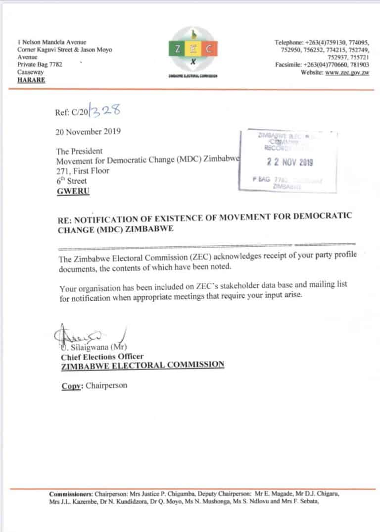 Breaking: ZEC registers another MDC party based in Gweru
