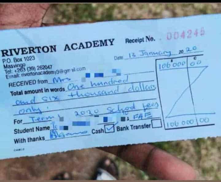 Riverton Academy school fees for 2020 is US$6 235 per term..Zim millionaires don’t care, they can afford it