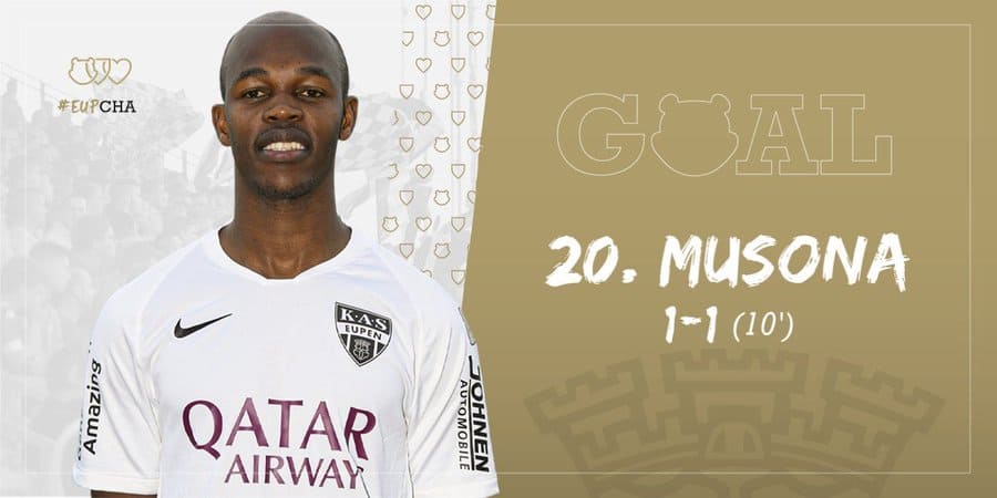 Knowledge Musona scores after 10 minutes for new club KAS Eupen
