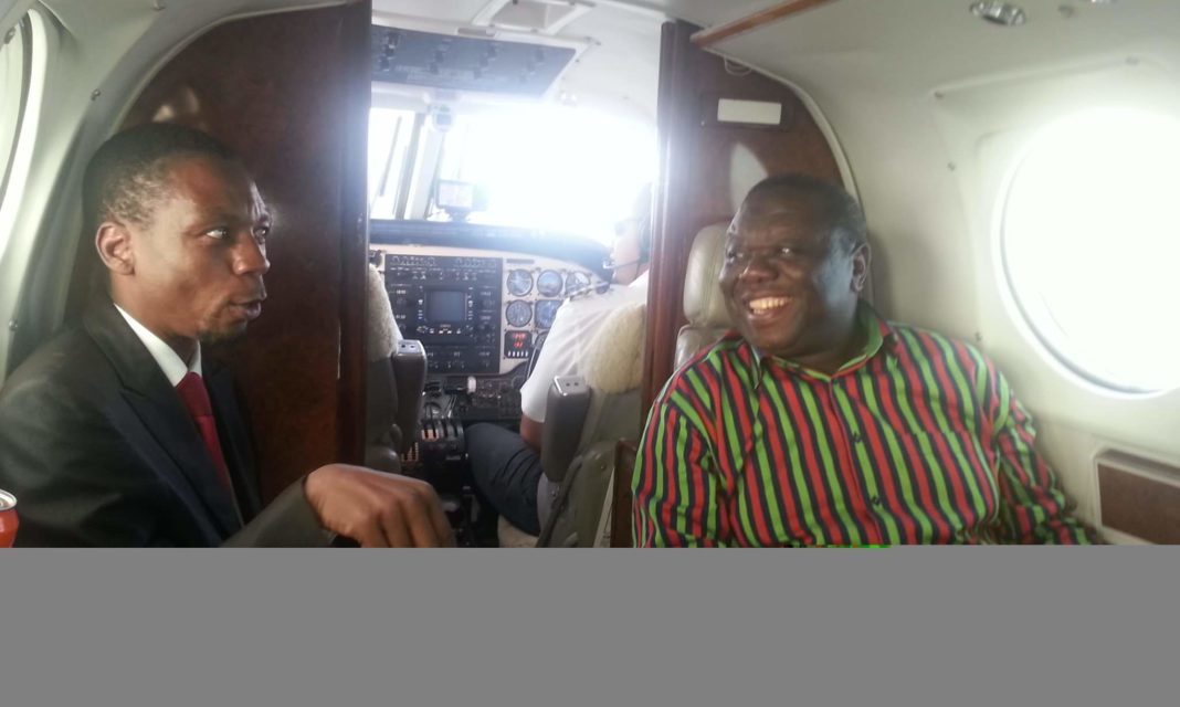 Rare photo: Morgan Tsvangirai and Luke Tamborinyoka on private jet..picture