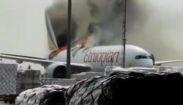 LATEST: Ethiopian plane catches fire in China