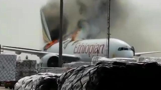 LATEST: Ethiopian plane catches fire in China