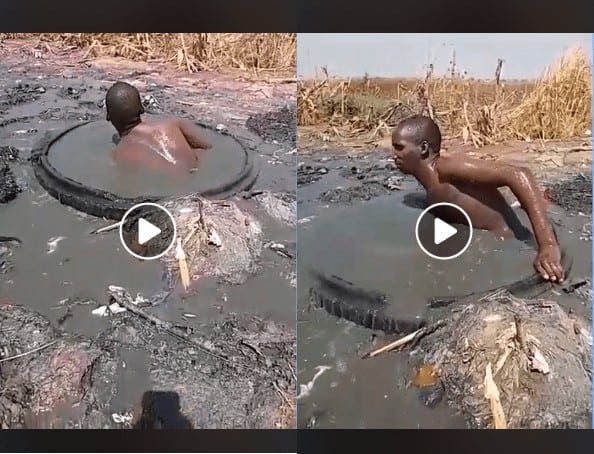 VIDEO: Naked Zimbabwean man dives into sewage pool to unblock line