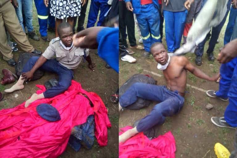 ZRP officers beaten by mob after woman dies in Kombi high speed chase incident..PICTURES
