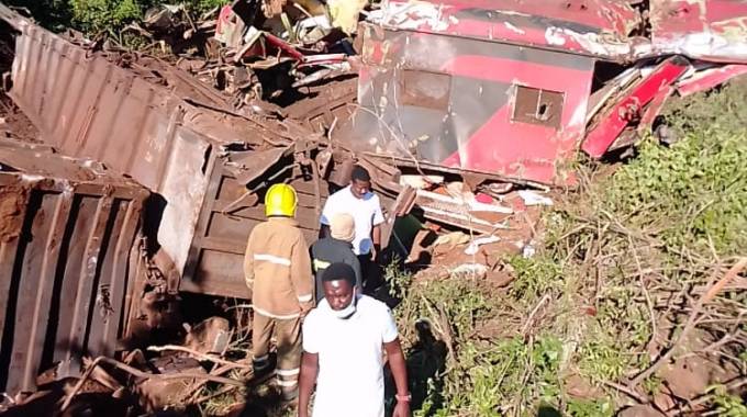 Goods train derails, injures three, 1 trapped in rubble