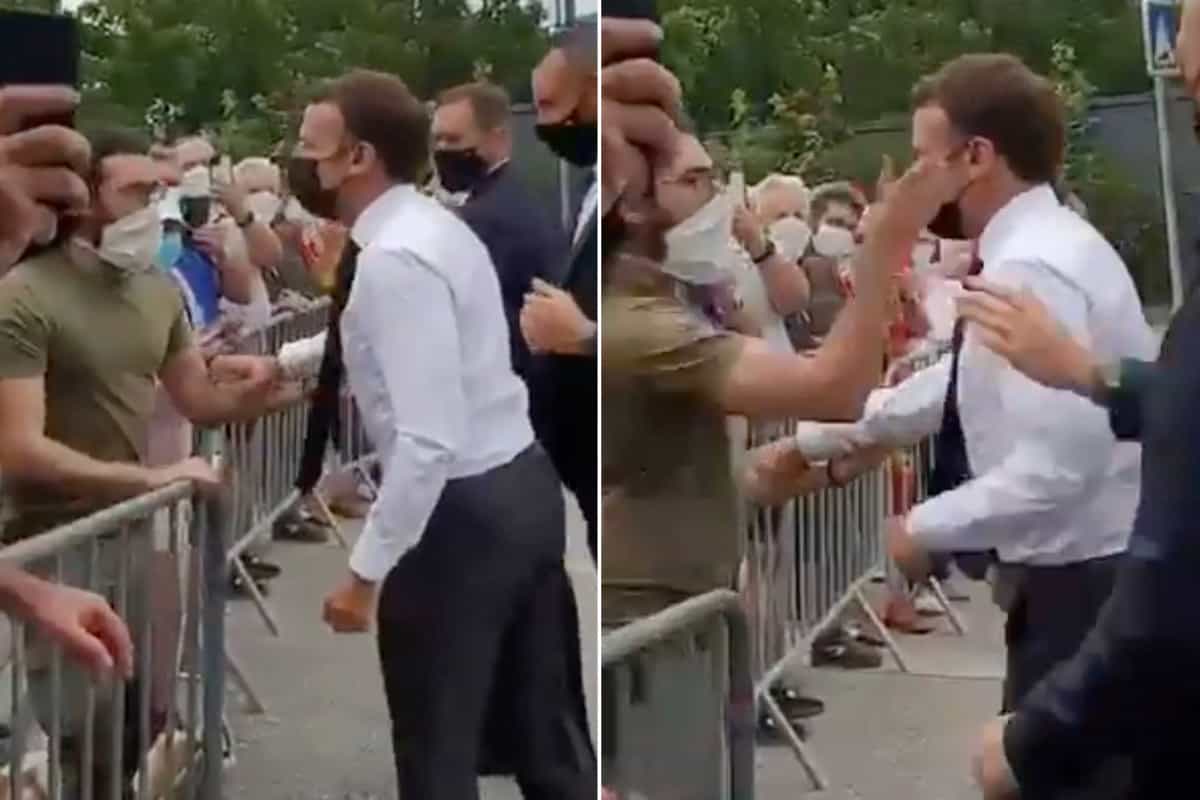 VIDEO: French President Emmanuel Macron slapped in the face by masked man