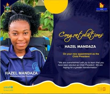 Hazel Mandaza appointed Child President ahead of Junior Parliament official opening tomorrow