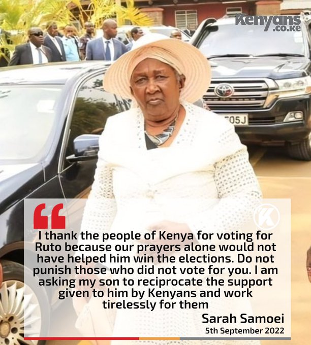 Please don’t punish those who didn’t vote for you, William Ruto’s mother tells him
