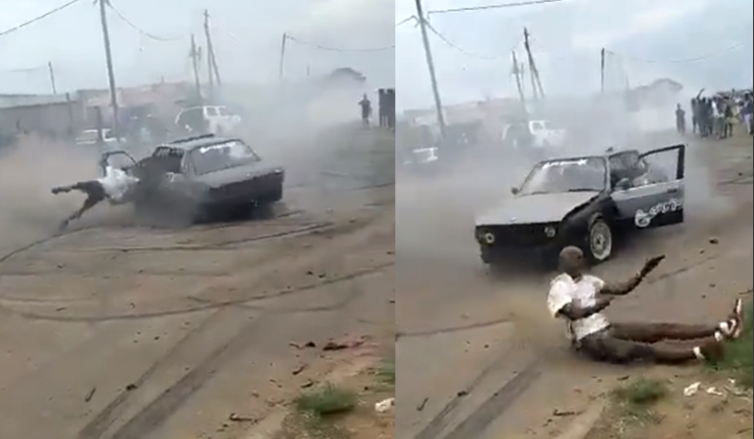 Street racing man cheats death, thrown out of spinning car…Pictures, WATCH Video