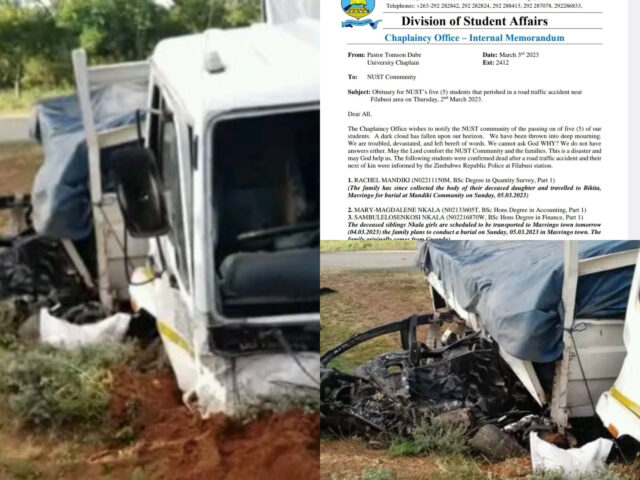 5 NUST students killed in Filabusi road accident that claimed 9 lives