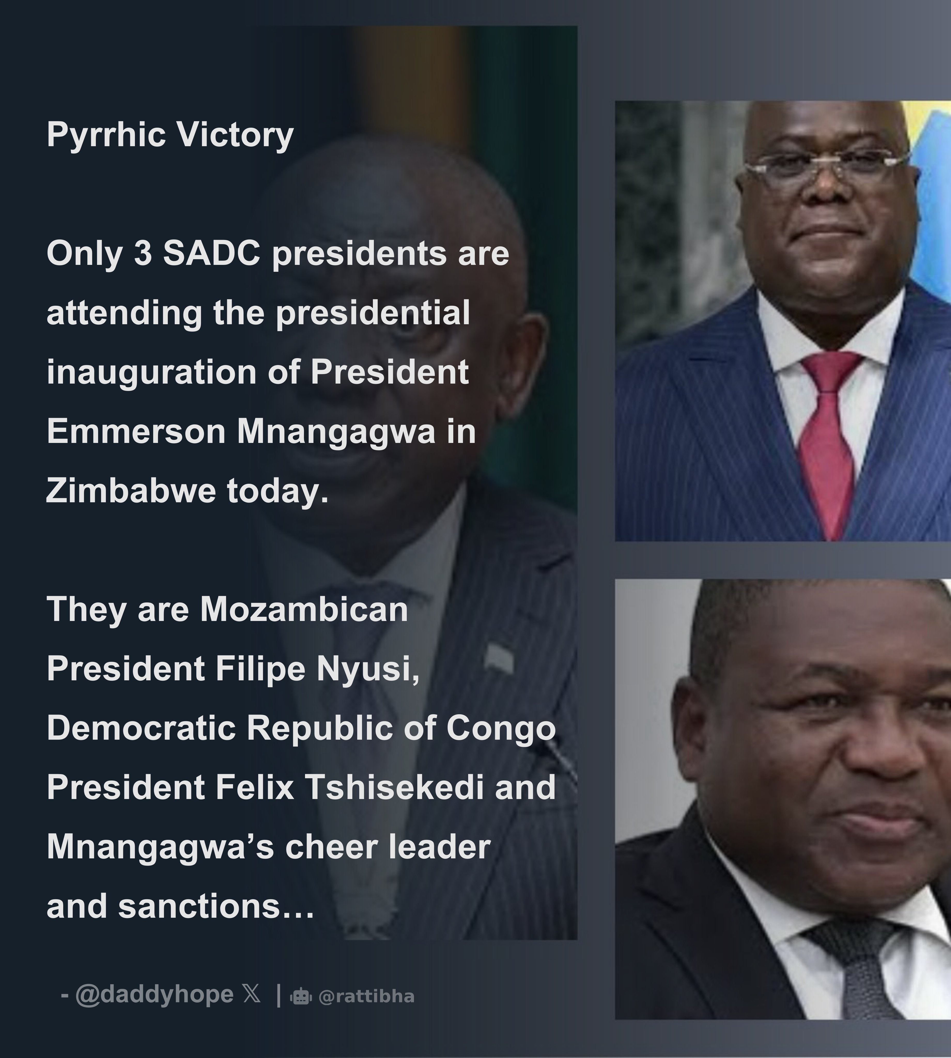 Only 3 SADC presidents attend Mnangagwa inauguration in Zim, ANC’s Fikile Mbalula’s “11 Heads of State” is a lie