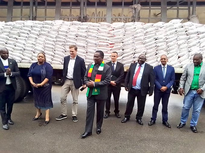 President Mnangagwa returns from leave, receives mealie meal donation