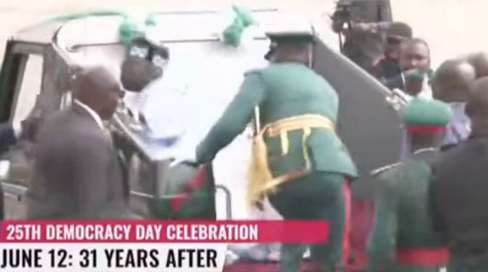 Nigerian President Tinubu falls while boarding presidential parade vehicle