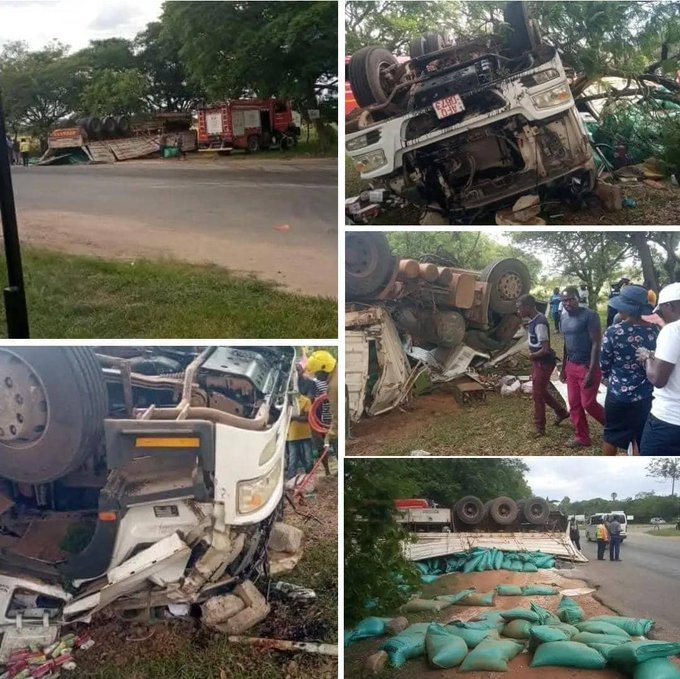 Haulage truck overturns after trying to overtake on blind spot